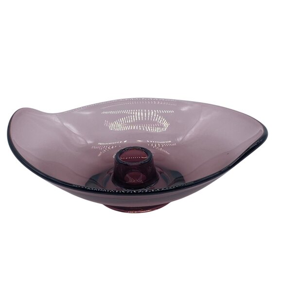 Vintage Viking Epic Amethyst Glass Candle Holder Dish Purple Abstract Form MCM - Picture 1 of 10